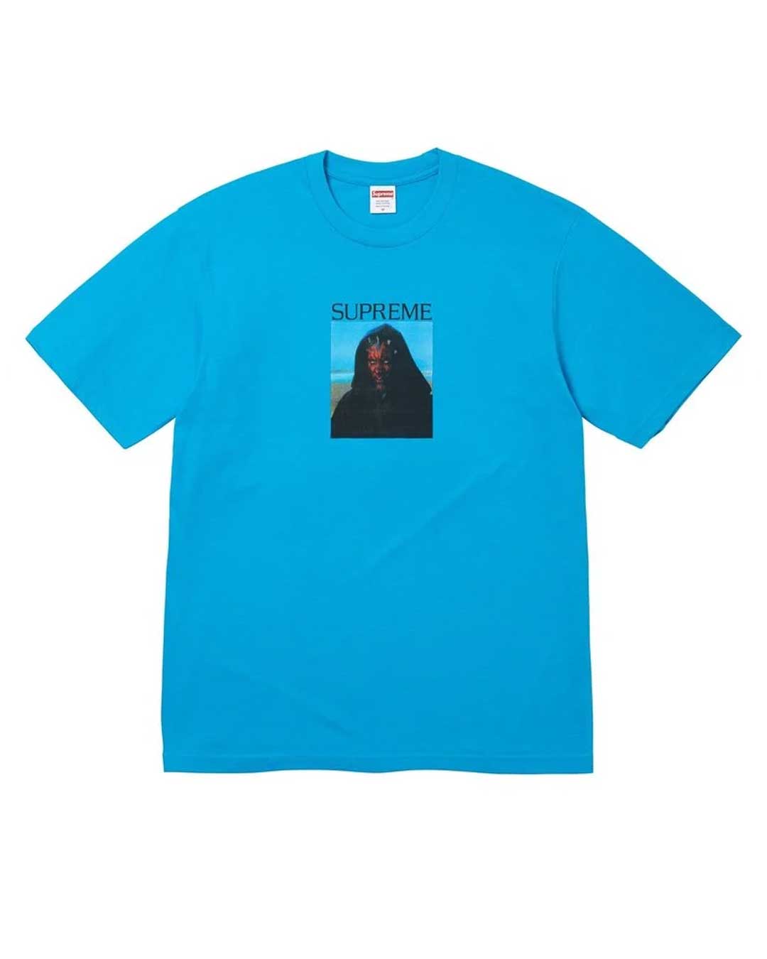 Supreme Sith Tee bright blue, cotton tee with photo-print chest graphic and SUPREME lettering, front view
