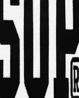 Supreme Stretch S/S Top white, close-up of the black arched chest print