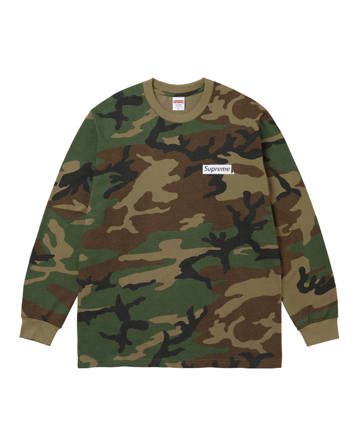 Supreme You Still Suck L/S Tee camo, woodland camo cotton long sleeve with the box logo at the left chest, front view