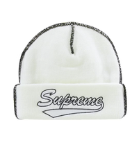 Supreme Contrast Stitch Beanie White