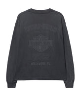 Triple Sevens Harley L/S Tee black, arched tonal biker back print reading Hollywood FL, back view