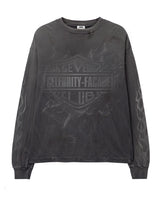 Triple Sevens Harley L/S Tee black, washed long sleeve tee with a tonal black-on-black bar-and-shield biker crest, front view
