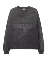 Triple Sevens Biker L/S Tee black, washed long sleeve with tonal black bar-and-shield Sevens Club print and flame sleeves, front view