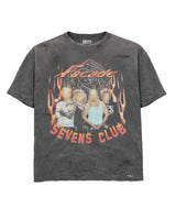 Triple Sevens Flamerock Tee black, washed band tee with flaming Facade Sevens Club graphic, front view