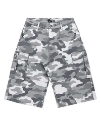 Triple Sevens Leather Camo Shorts grey, baggy faux-leather cargo shorts in urban camo, front view