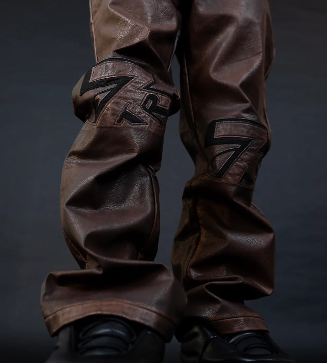 Triple Sevens Logo Leather Pant Brown