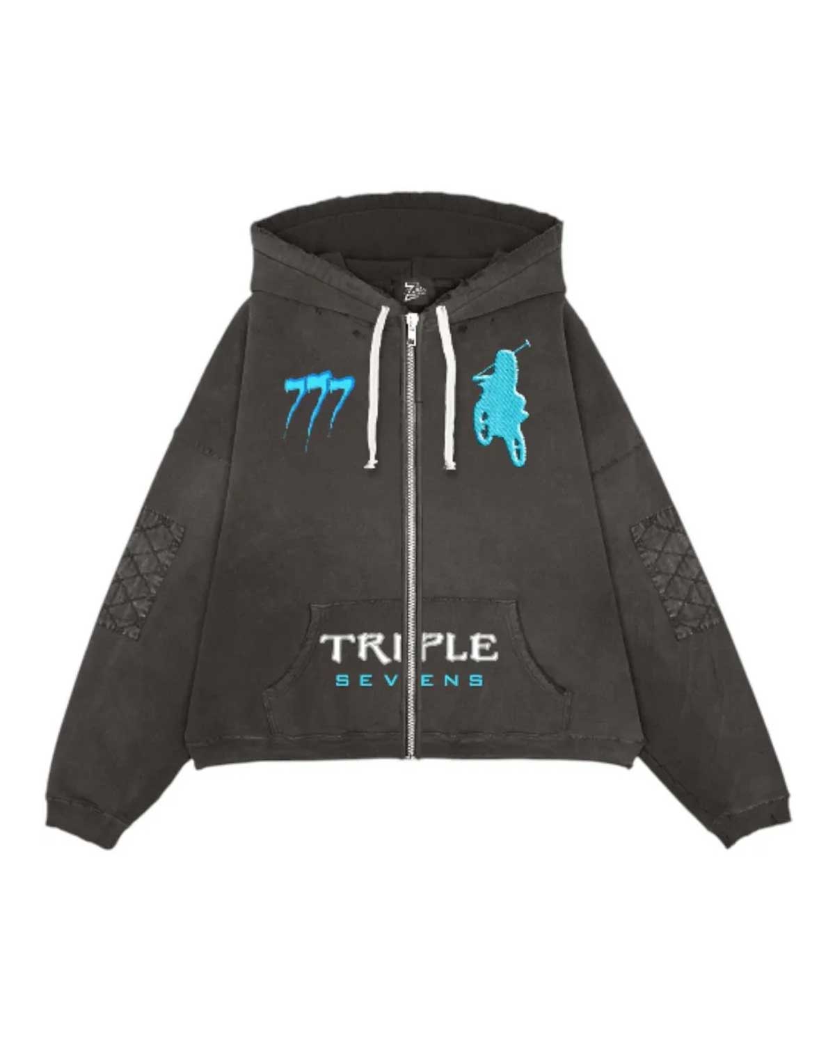 Triple Sevens Moto Hoodie Black