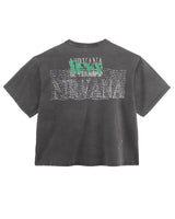 Triple Sevens Nirvana Tee black, green logo over rippled repeat lettering across the back, back view