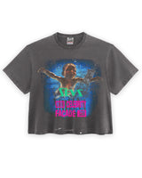 Triple Sevens Nirvana Tee black, washed tee with an underwater photo print and green and hot pink lettering, front view