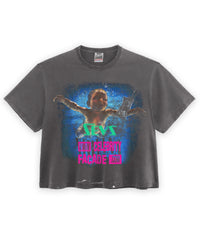Triple Sevens Nirvana Tee black, washed tee with an underwater photo print and green and hot pink lettering, front view