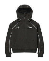 Sevens Club Tracksuit Top black, zip-up hoodie with white piping and small white chest logos, front view