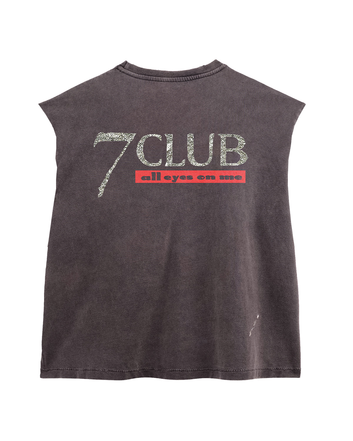 Triple Sevens Tupac Cutoff Tee black, 7 Club all eyes on me back print in silver and red, back view