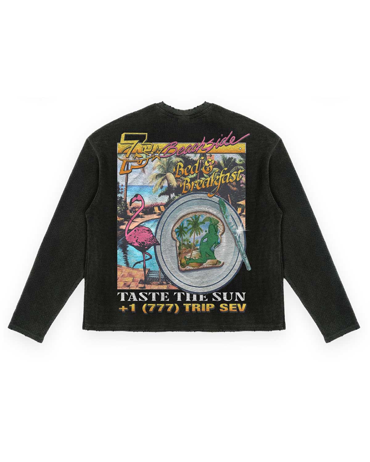 Triple Sevens Weekend Getaway Waffle Knit L/S Tee Black
