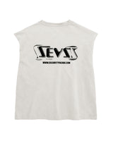 Triple Sevens Weezy Cutoff Tee white, mirrored black Sevens logo and site URL across the upper back, back view