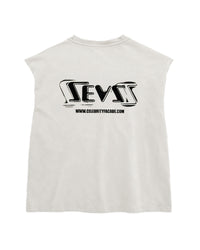 Triple Sevens Weezy Cutoff Tee white, mirrored black Sevens logo and site URL across the upper back, back view