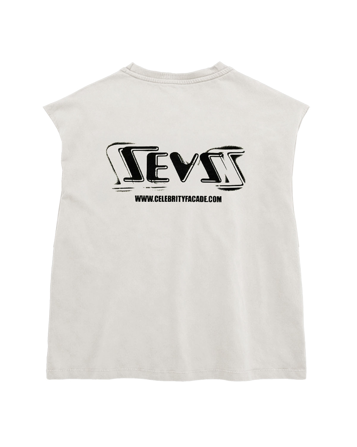 Triple Sevens Weezy Cutoff Tee white, mirrored black Sevens logo and site URL across the upper back, back view