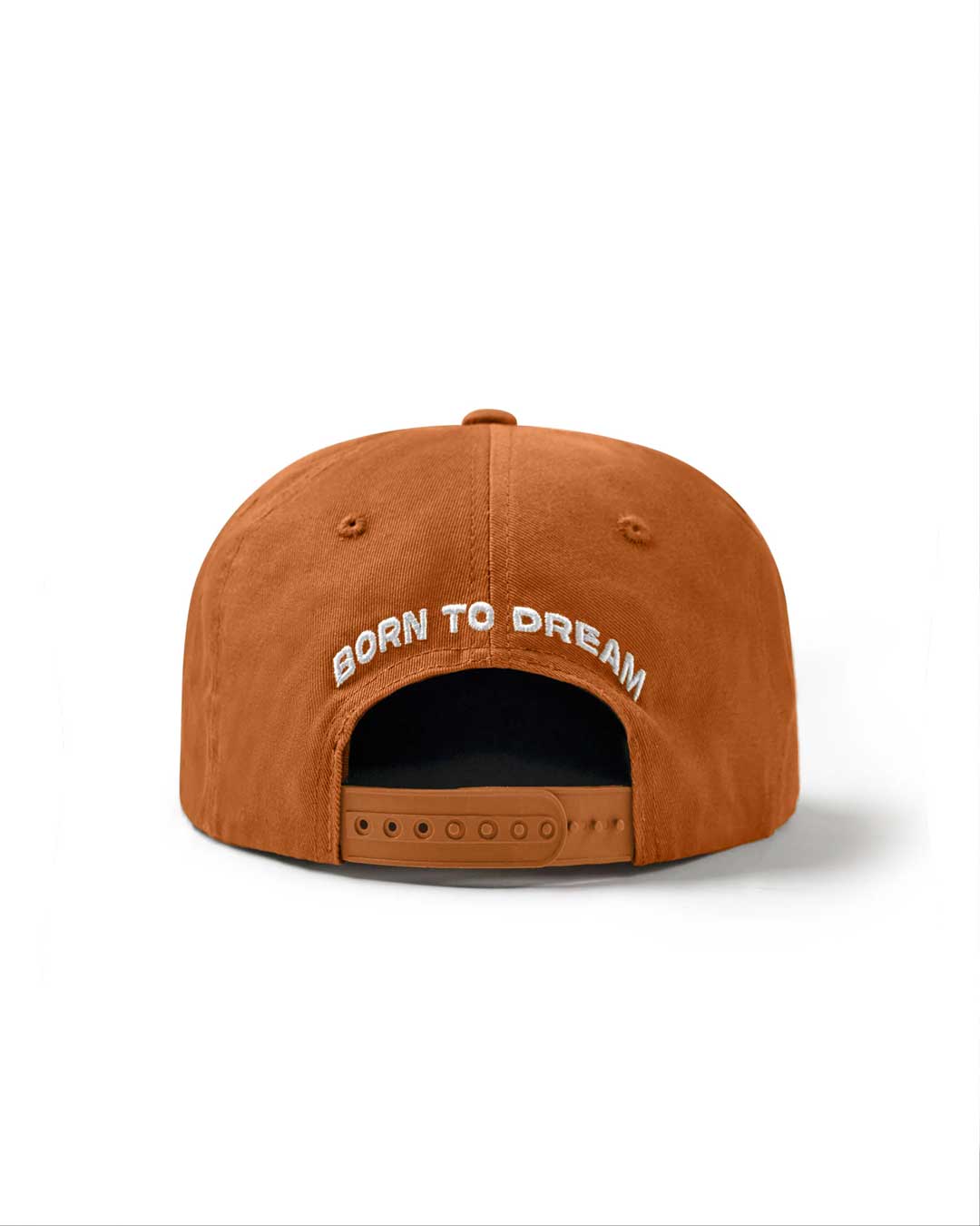 Vale Forever Aubrey Snapper brown, back view with arched BORN TO DREAM embroidery above the snap closure