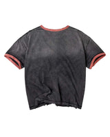 Vale Forever Big Brother Ringer Tee black, plain back view with rust ringer collar and sleeve trim