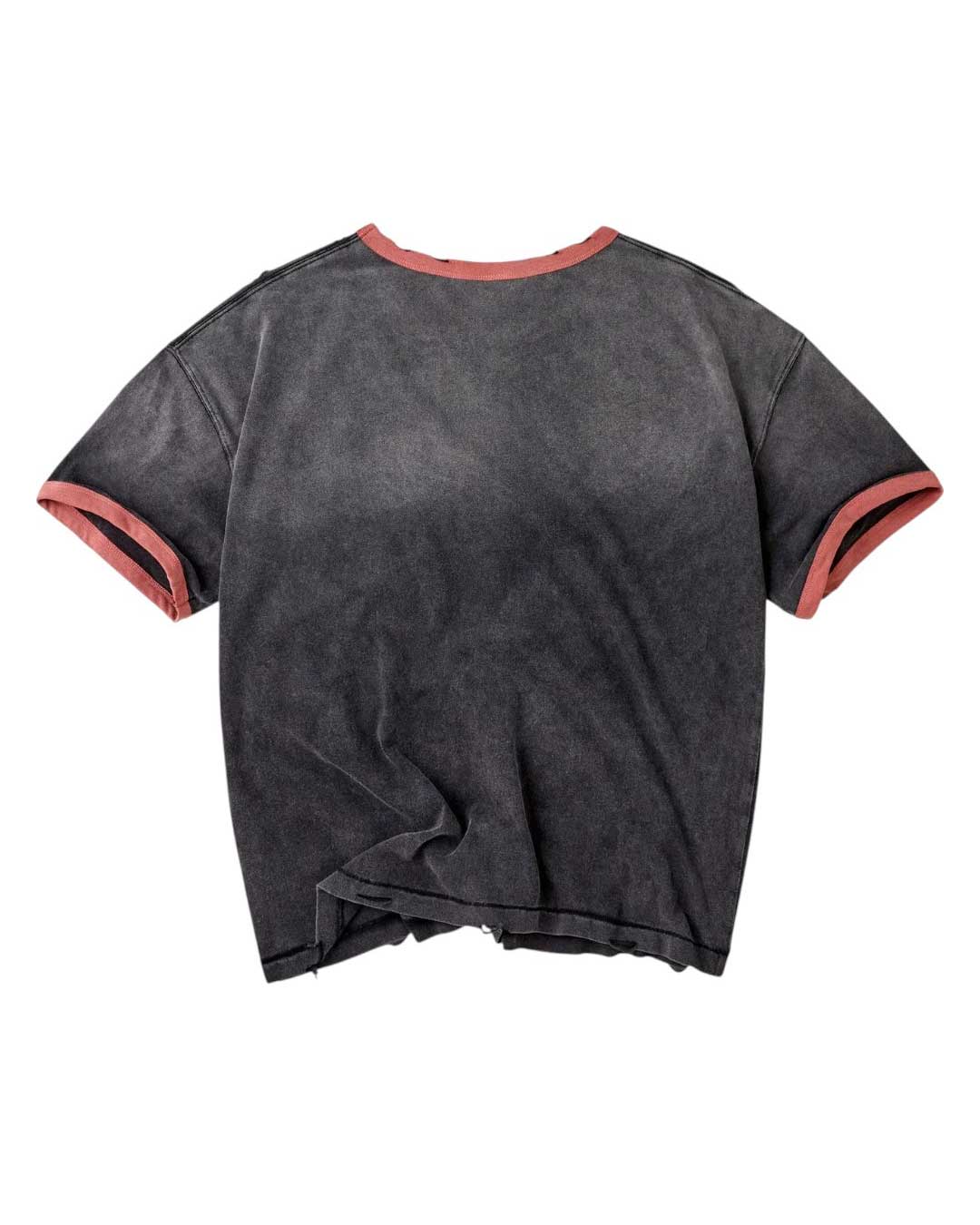 Vale Forever Big Brother Ringer Tee black, plain back view with rust ringer collar and sleeve trim