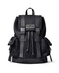Vale Forever Black Ops Backpack black, nylon rucksack with buckled flap and Valley Dreams plate, front view