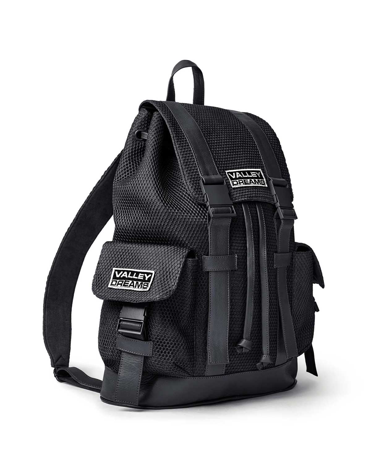 Vale Forever Black Ops Backpack black, side view showing the cargo pocket and top strap