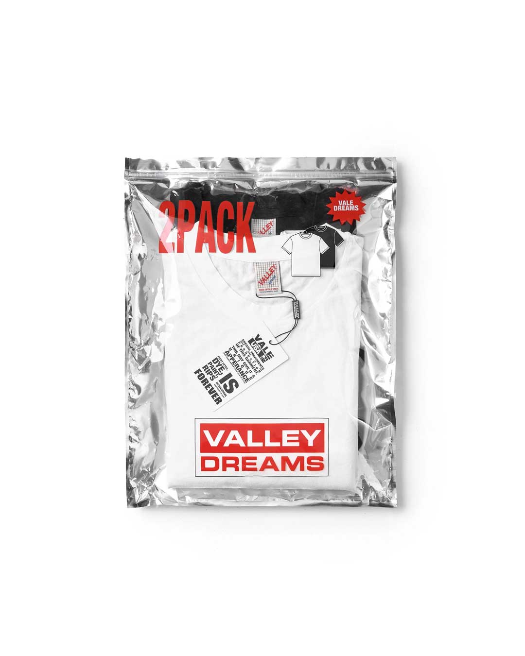 Vale Forever Blankees 2 Pack Tees white/black, sealed silver foil pack with a red Valley Dreams label