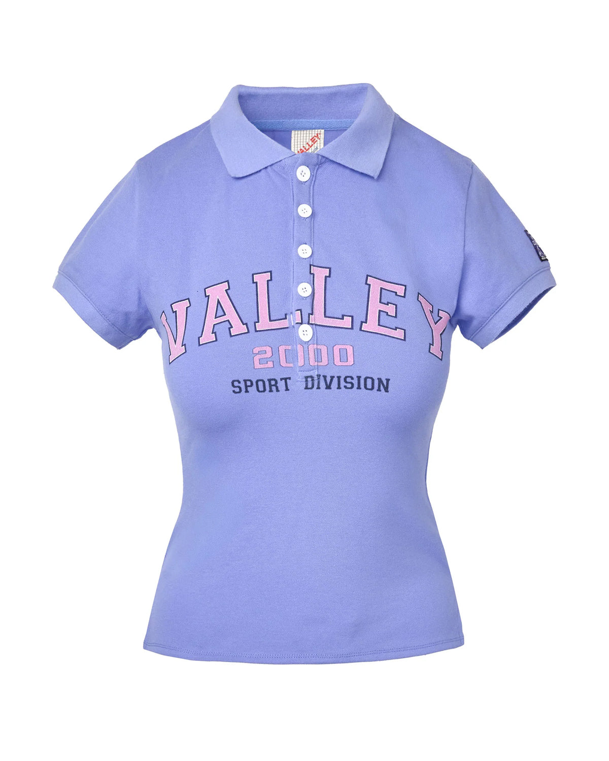 Vale Forever Blueberry Women's Polo Tee purple, fitted polo with Valley Sport Division lettering, front view