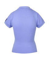 Vale Forever Blueberry Women's Polo Tee purple, plain back view with small sleeve patch