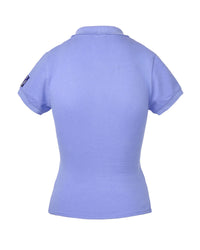 Vale Forever Blueberry Women's Polo Tee purple, plain back view with small sleeve patch