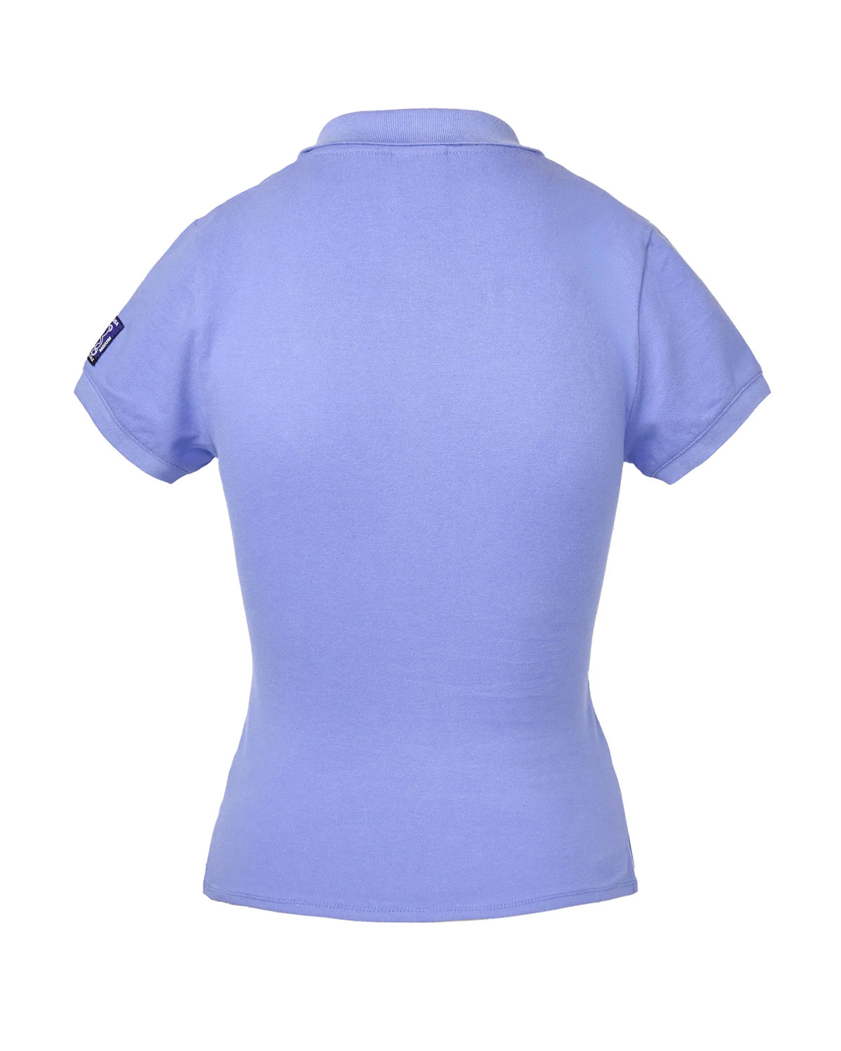 Vale Forever Blueberry Women's Polo Tee purple, plain back view with small sleeve patch