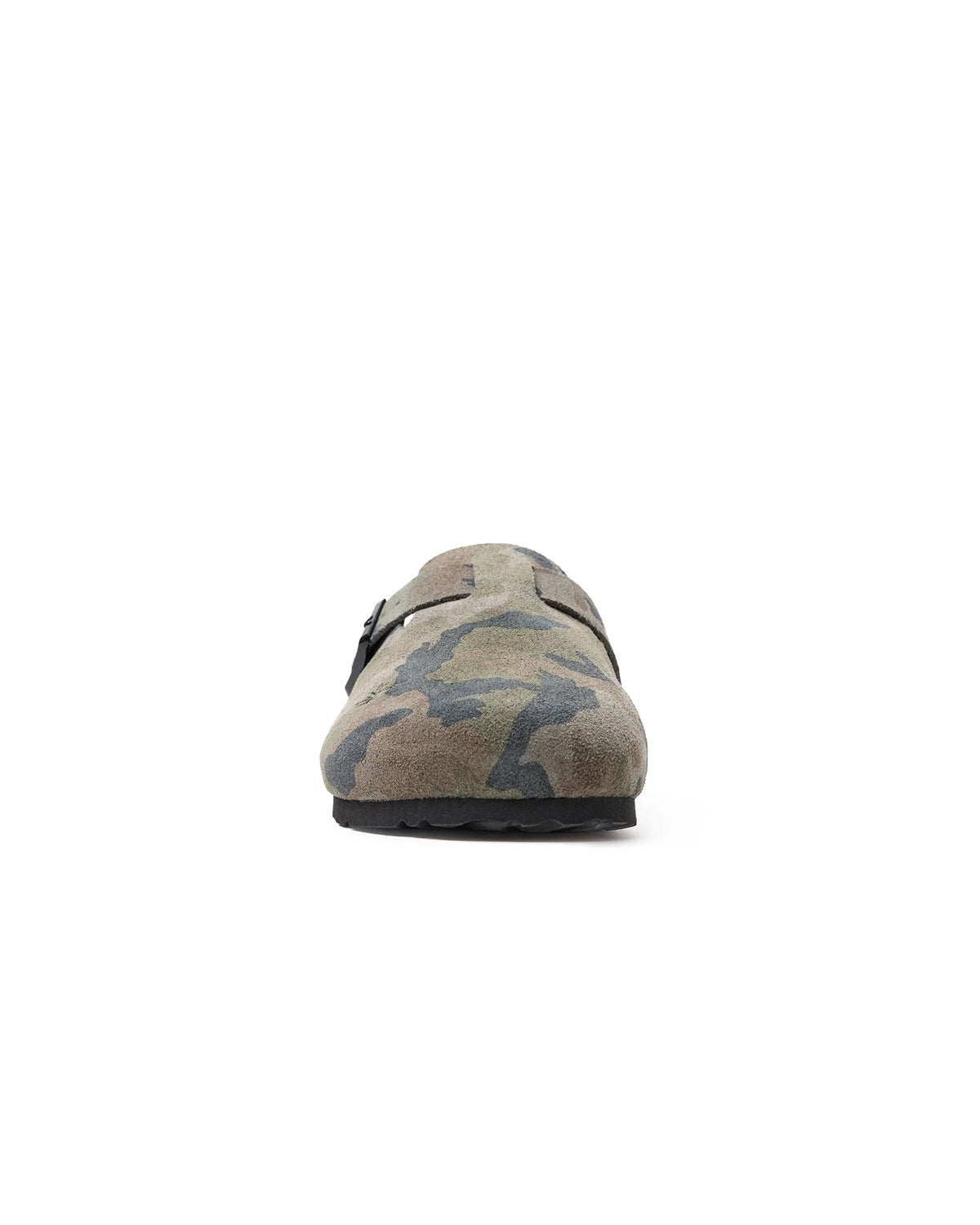Vale Forever Camo Clogs green, head-on front view of the camo suede clog