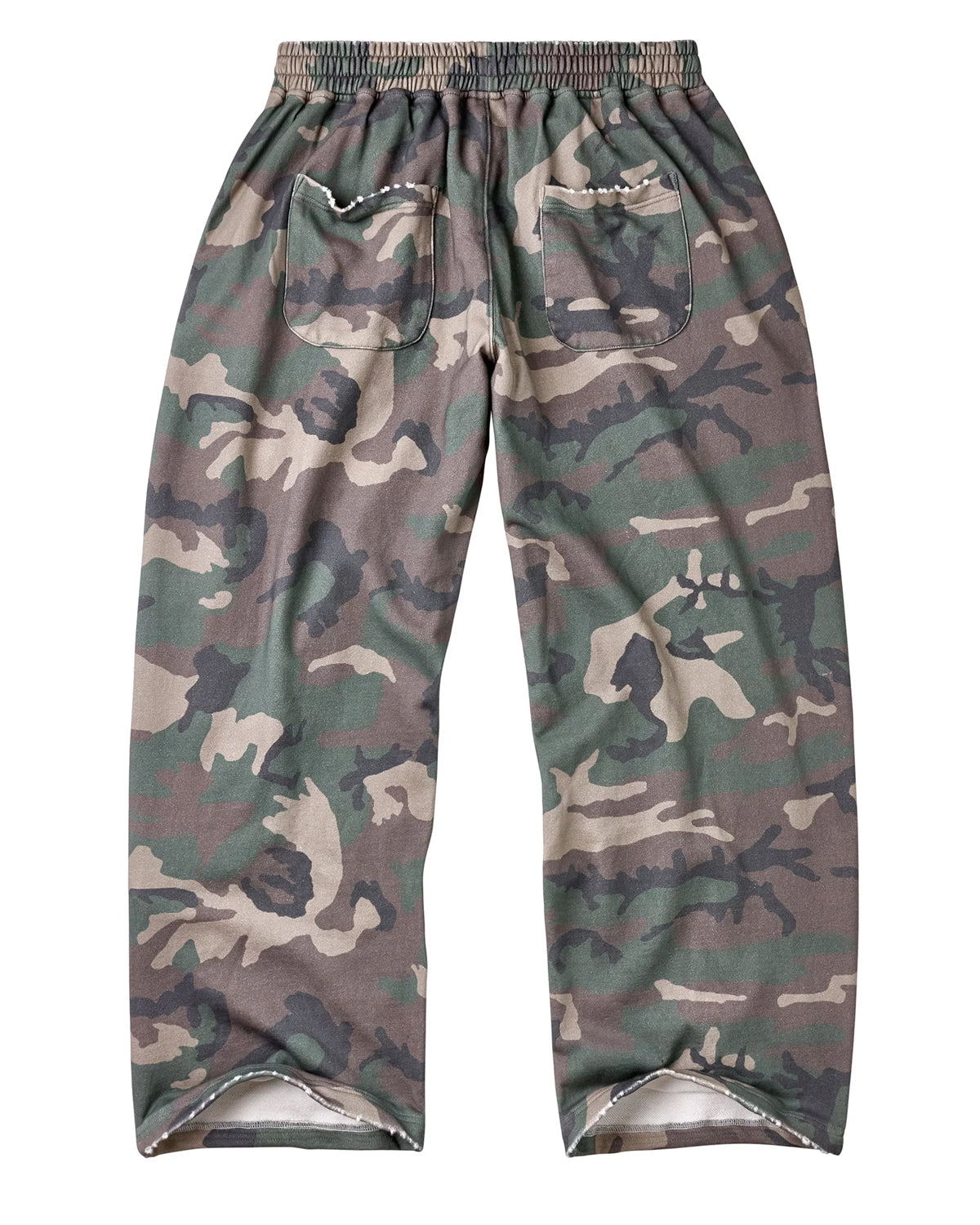 Vale Forever Camo Sweatpants Green, woodland camo sweatpants with patch pockets, back view