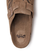 Vale Forever Chocolate Clogs brown, close-up of the footbed stamped Valley