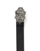 Vale Forever Croxxx Belt black, close-up of the barbed-wire cross plaque buckle and snap closure