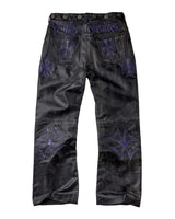 Vale Forever Croxxx Leather Pants black and blue, embroidered cross detailing on the back pockets, back view