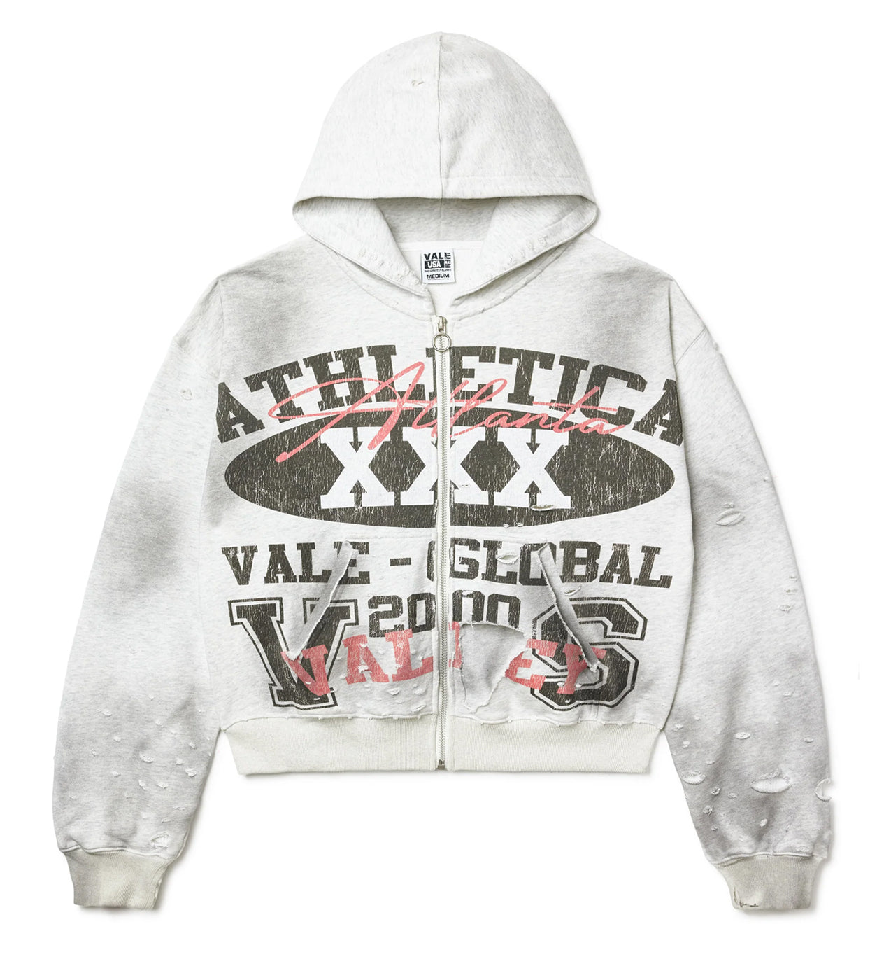 Vale Forever Destroyer Zip Up Hoodie Grey