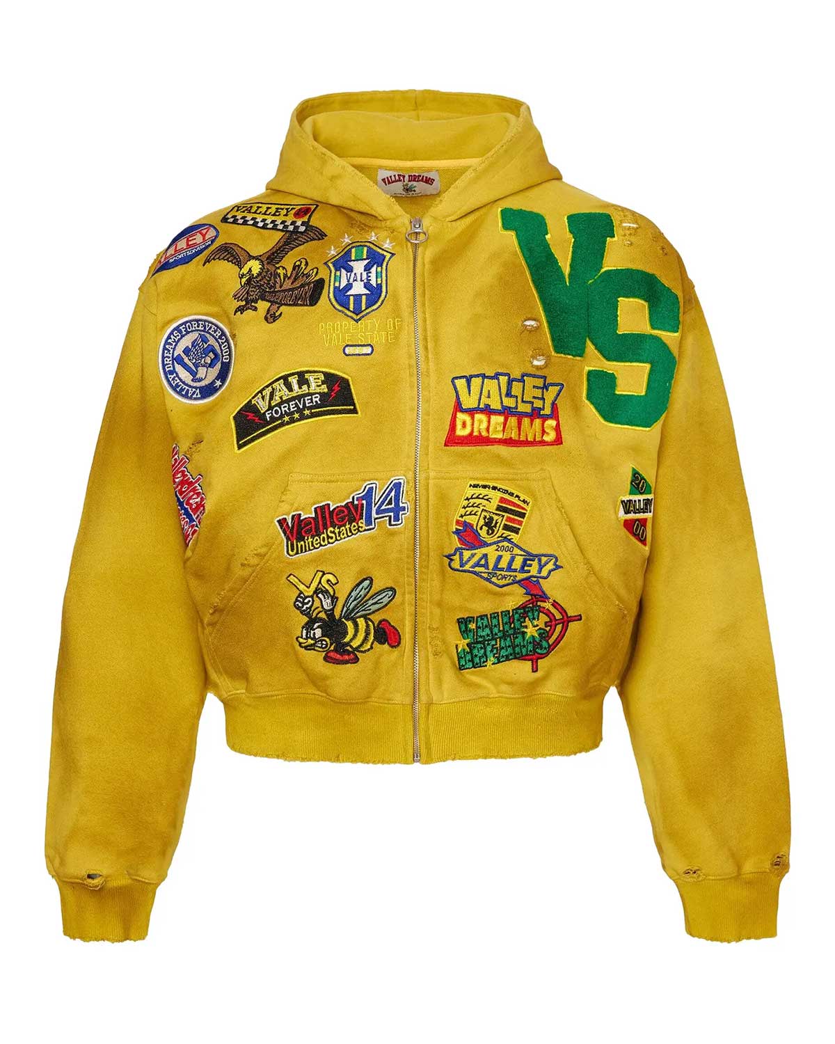 Vale Forever Doodle Zip Up Hoodie Yellow