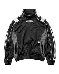 Vale Forever Dr Doom Track Suit Top black, full-zip track jacket with stand collar, white sleeve stripes and grey side panels, front view