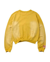 Vale Forever Excuse Me Crewneck yellow, plain sun-faded yellow back with red woven cuff tag, back view
