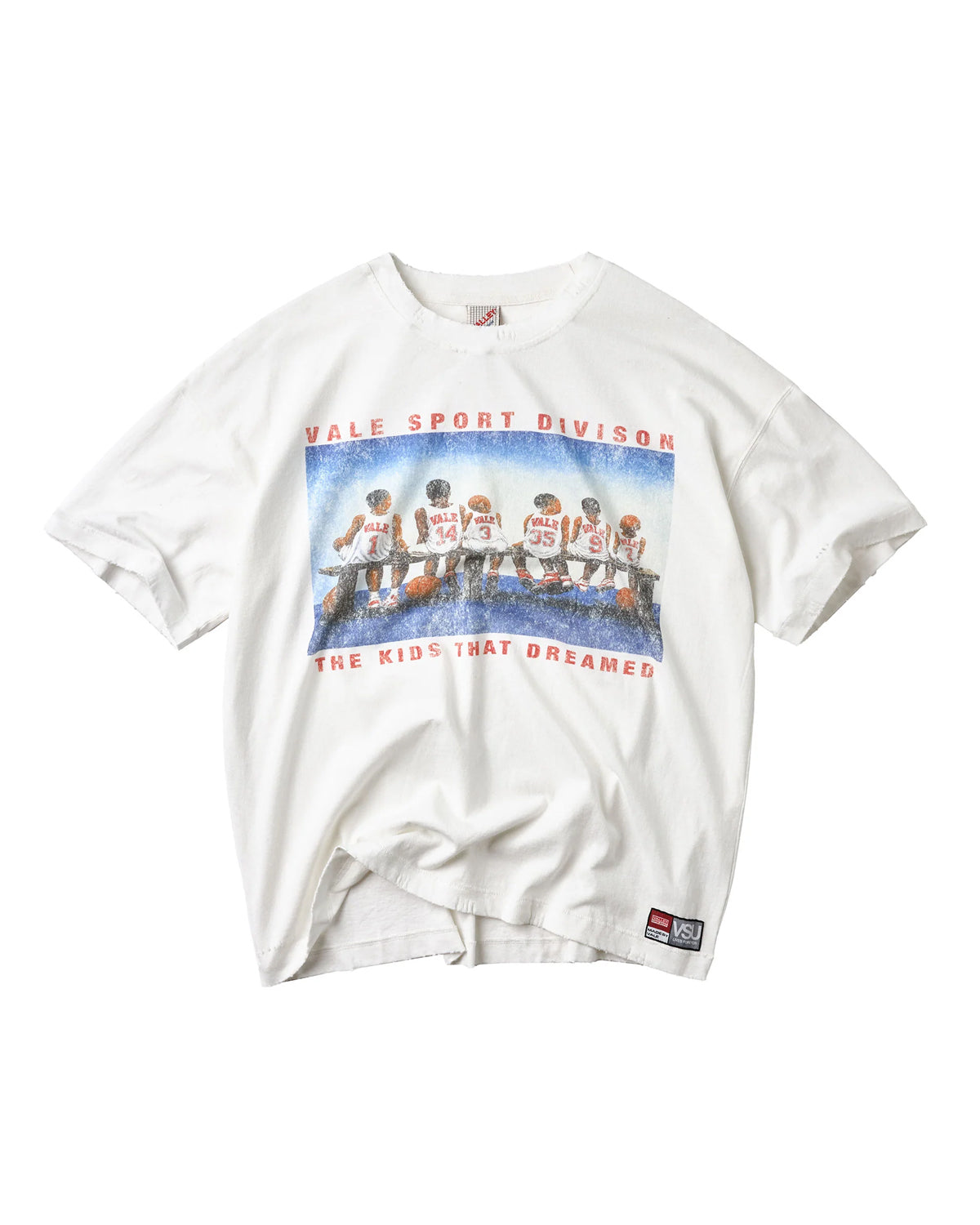 Vale Forever Homecourt Tee white, boxy tee with vintage team-photo graphic, front view