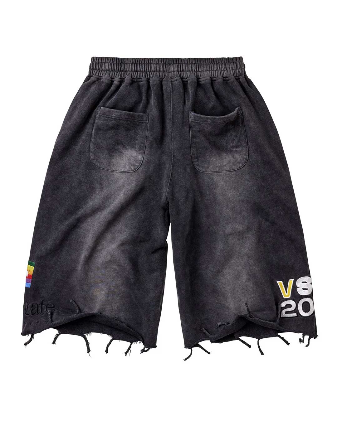 Vale Forever Ice Cream Sworts black, back view with patch pockets, a rainbow flag tab and VS 2000 embroidery