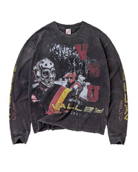 Vale Forever Ice Devils L/S Tee black, washed long sleeve with a skull goalie mask hockey graphic and red VSU lettering, front view