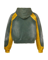 Vale Forever Khalifa Zip Up Green, back view of the distressed hooded zip-up