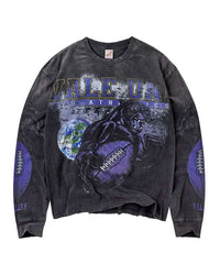 Vale Forever Kountry L/S black, washed long sleeve tee with a purple Vale Uni globe graphic, front view