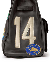 Vale Forever Lucky Charms Bag brown, close-up of the cream 14 applique and blue Valley State 1997 patch on the side panel