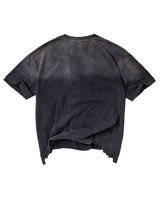 Vale Forever Manhattan Thrashed Tee black, faded back view with thrashed raw cuffs and hem