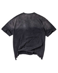 Vale Forever Manhattan Thrashed Tee black, faded back view with thrashed raw cuffs and hem