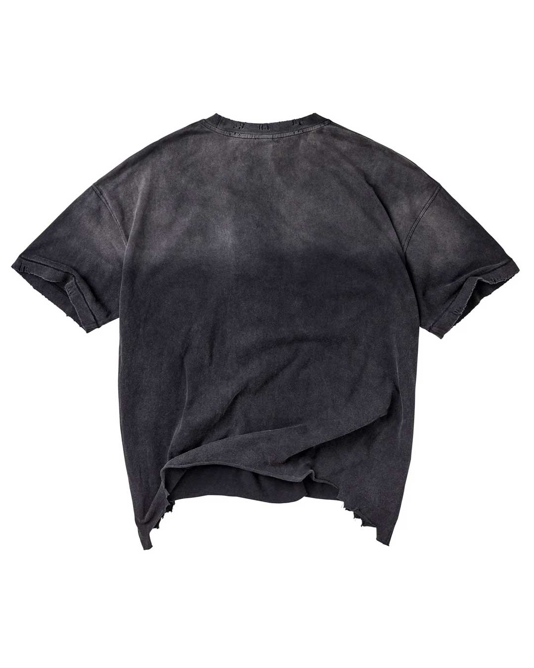 Vale Forever Manhattan Thrashed Tee black, faded back view with thrashed raw cuffs and hem