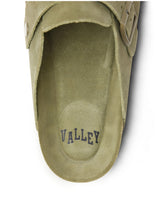 Vale Forever Matcha Clogs green, close-up of the footbed stamped Valley