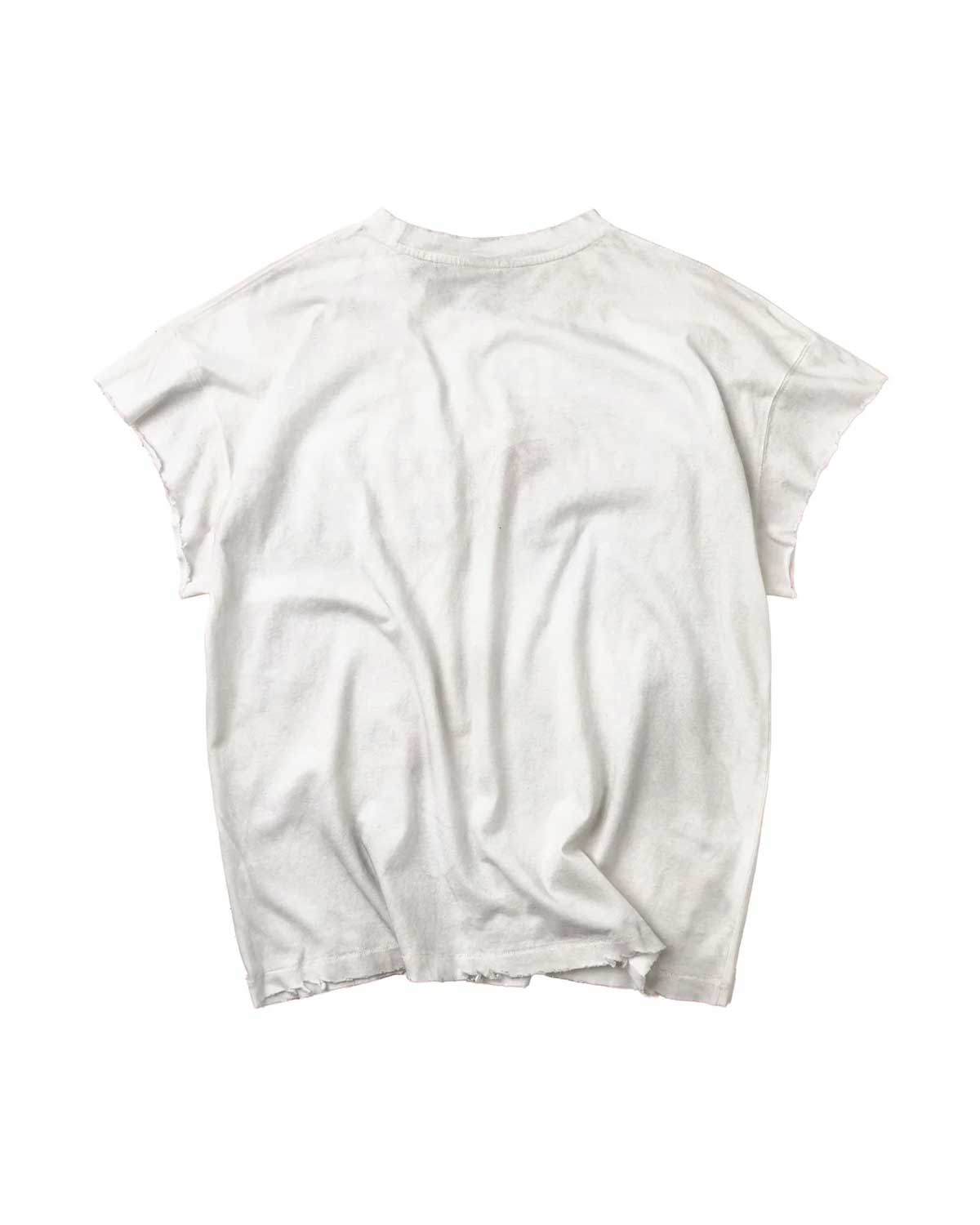 Vale Forever No Drugs Tank white, plain washed white back with raw-cut sleeves and distressed hem, back view